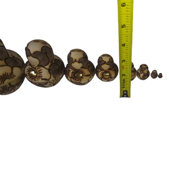 VTG MATRYOSHKA Gold Hand Painted Wood Burned Russian Nesting Dolls Set of 9 - Picture 11 of 12